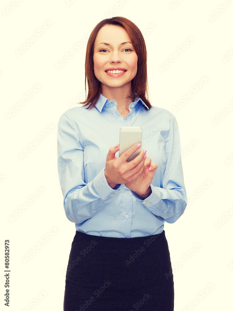 young smiling businesswoman with smartphone young smiling businesswoman with smartphone