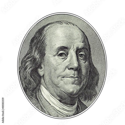 Face from 100 dollars bill, clipping path included