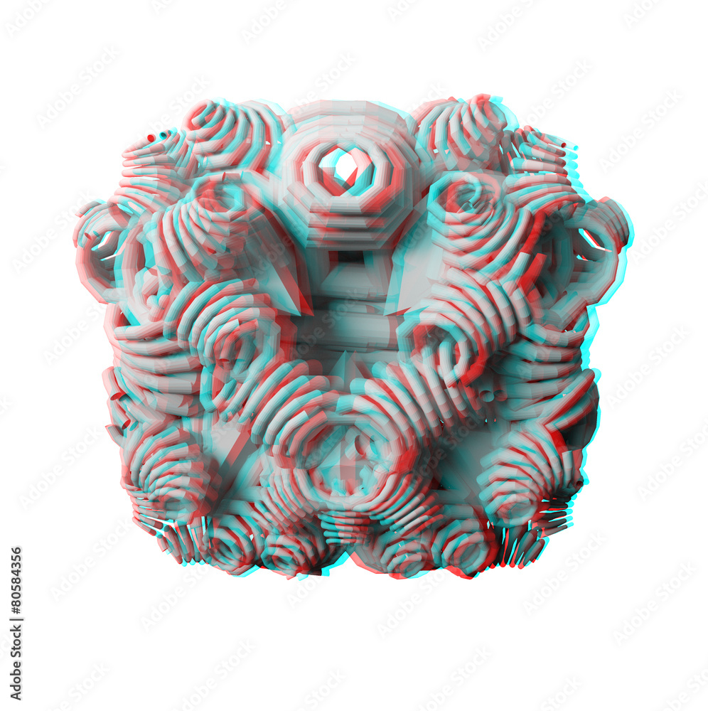 Obraz premium Anaglyph, 3D fractal, isolated on white for red/cyan 3D glasses.