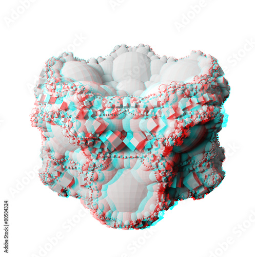 Anaglyph, 3D fractal, isolated on white for red/cyan 3D glasses.