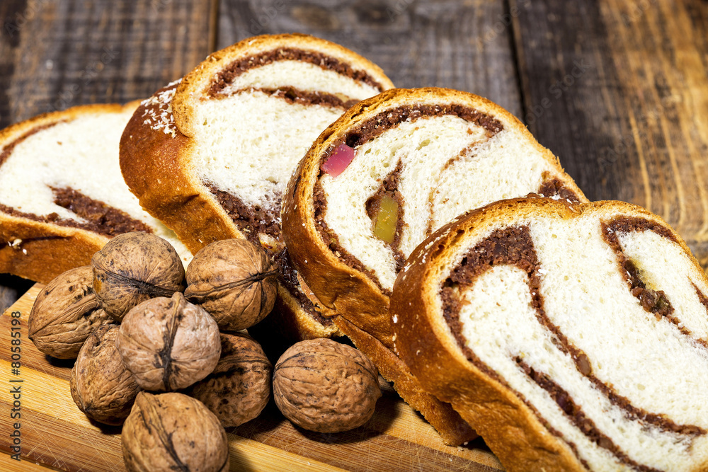 Slices of Romanian sponge cake and a bunch