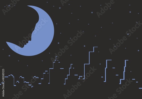 Night city with the moon.