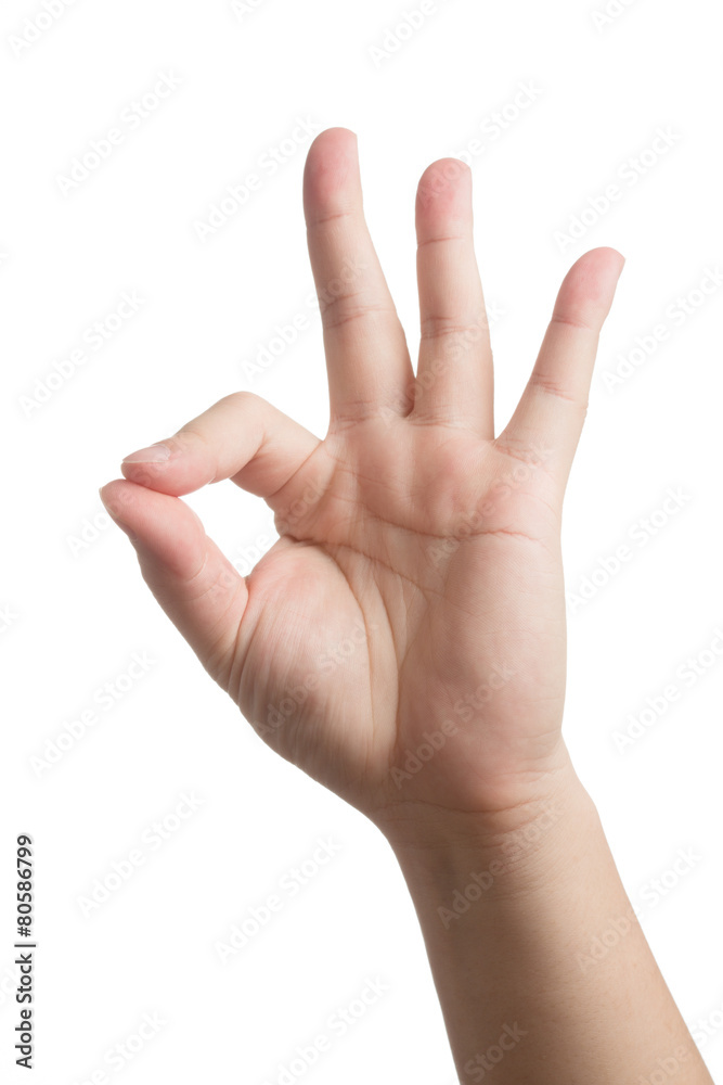 Hand showing oksign isolated on white Hand showing oksign isolated on white