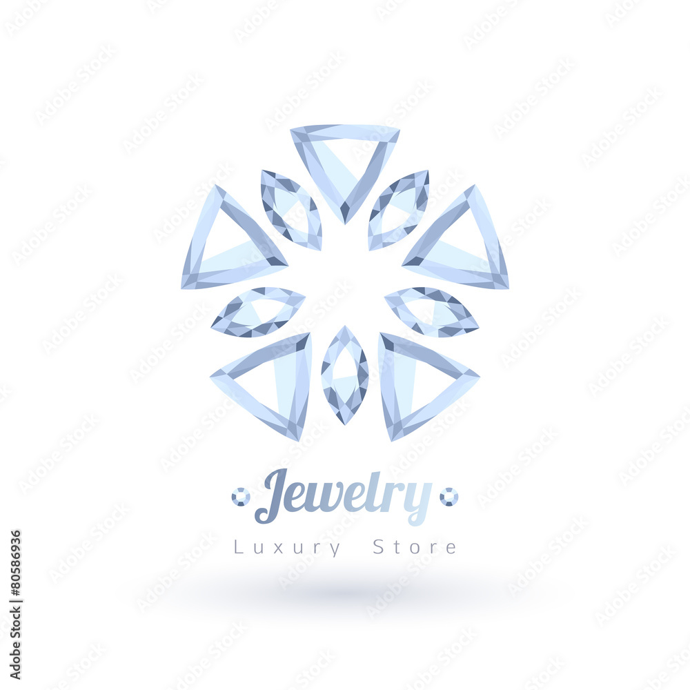 Fototapeta premium White gemstones jewelry symbol. Flower shape.