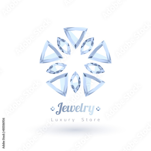 White gemstones jewelry symbol. Flower shape.