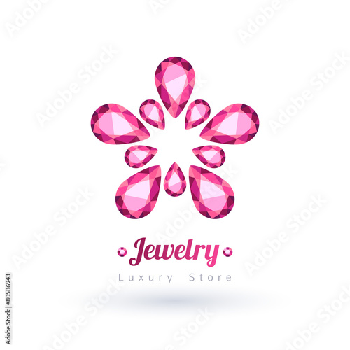 Pink gemstones jewelry symbol. Flower shape.