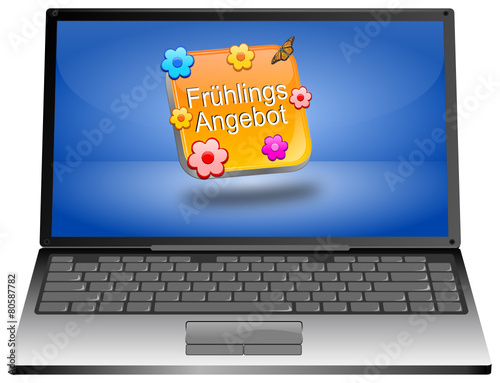 Laptop mit Frühlings Angebot Button