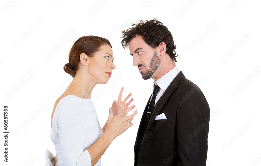 Young man woman, couple screaming at each other, blaming Young man woman, couple screaming at each other, blaming