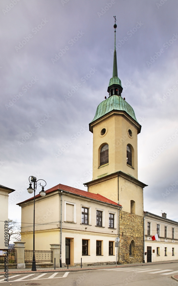 Belfry of evangelical church in Nowy Sacz. Poland