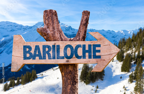 Bariloche wooden sign with alps background