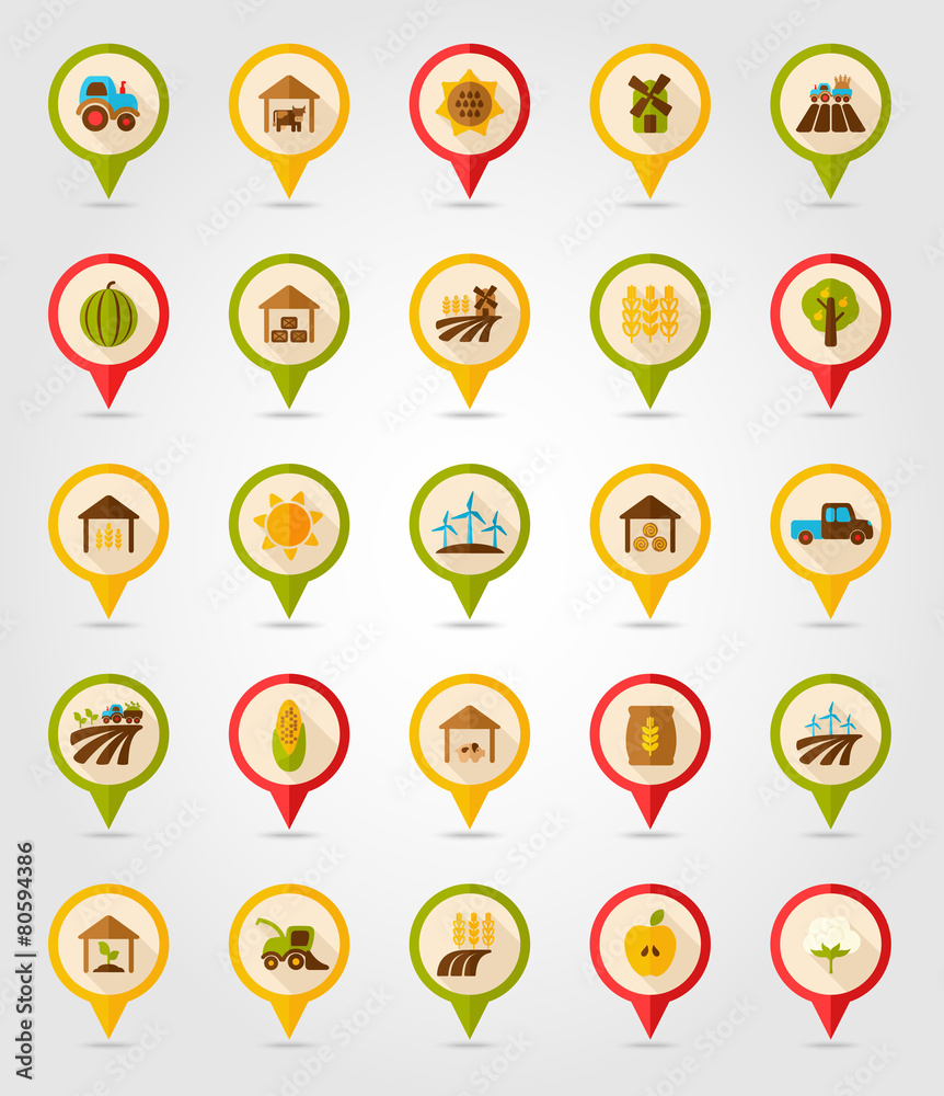 Farm Field flat mapping pin icon with long shadow