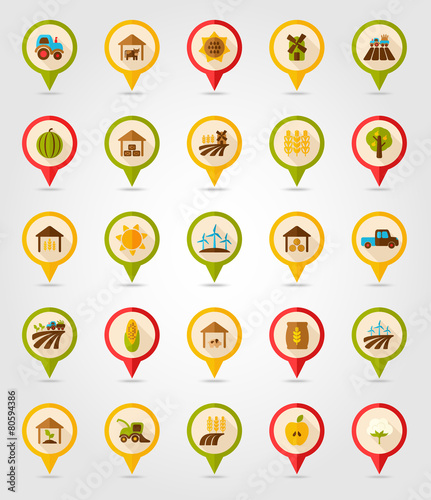Farm Field flat mapping pin icon with long shadow