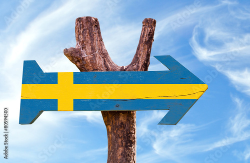 Photography Sweden wooden sign with sky background
