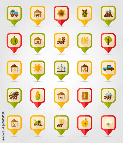 Farm Field flat mapping pin icon with long shadow