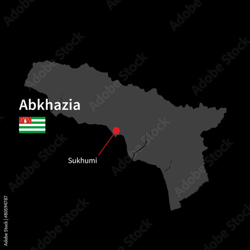 Detailed map of Abkhazia and capital city Sukhumi with flag on