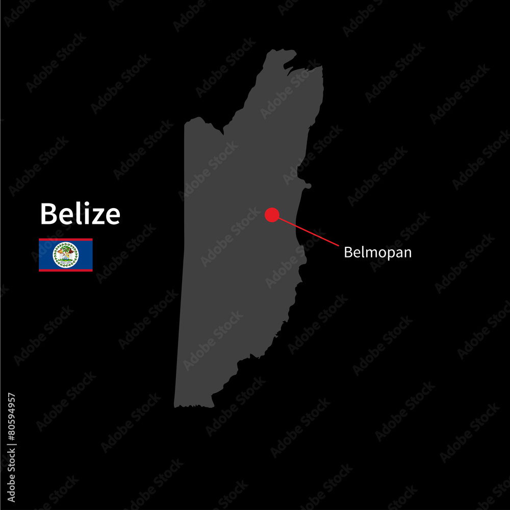 Detailed map of Belize and capital city Belmopan with flag on Stock