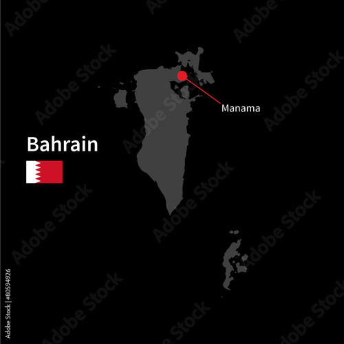 Detailed map of Bahrain and capital city Manama with flag on