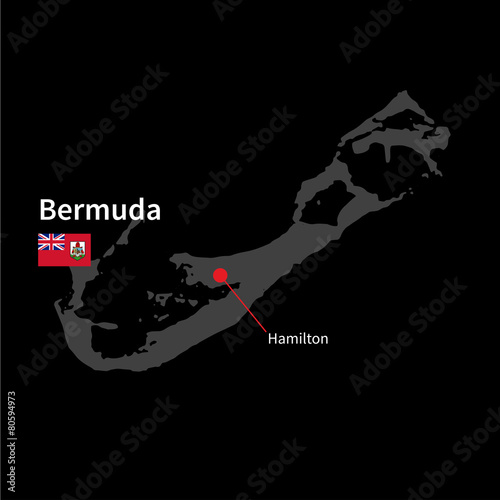 Detailed map of Bermuda and capital city Hamilton with flag on