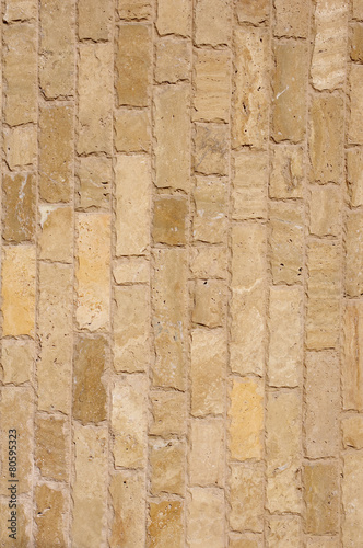 Brown stone vertical slabs on wall