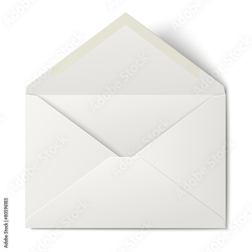 White opened envelope isolated on white background