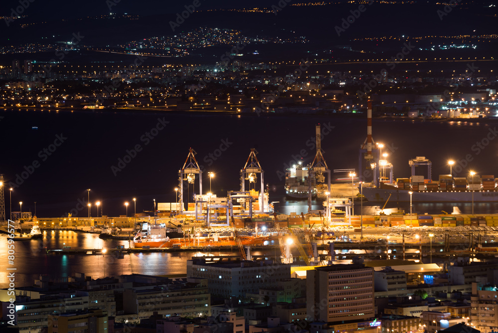 View of Haifa port from Shnayim-November at night