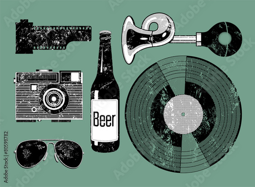 Vector grunge set of retro things for hipster.