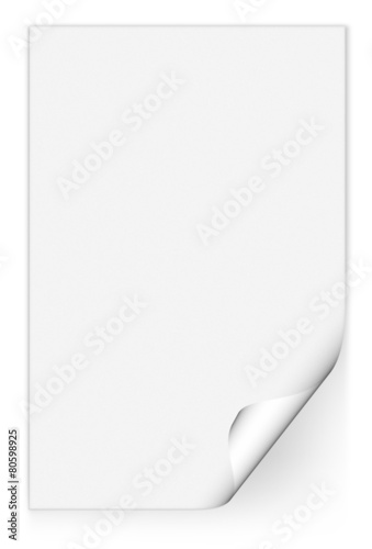 close up of a white note paper on white background