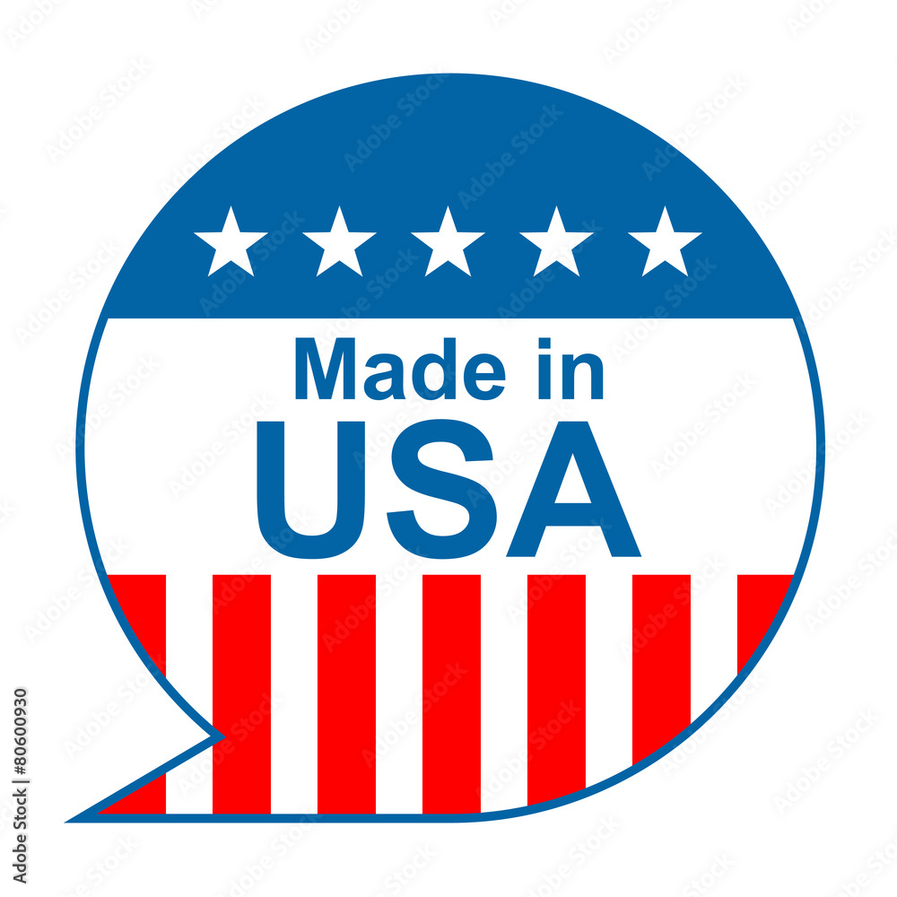Icono texto Made in USA con fondo bandera Icono texto Made in USA con fondo bandera