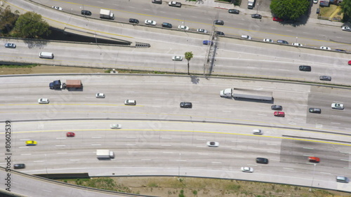 Aerial view of trucks on a highway