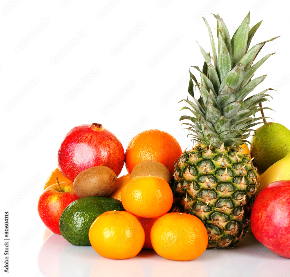 Assortment of exotic fruits isolated on white Assortment of exotic fruits isolated on white