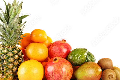 Assortment of exotic fruits isolated on white