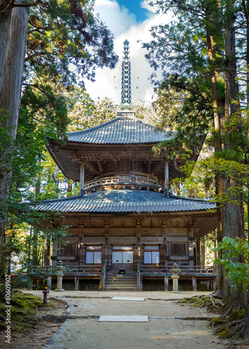 Saito or Western Stupa at Danjo Garan Temple on Mt. Koya in Wakayama, Japan photo