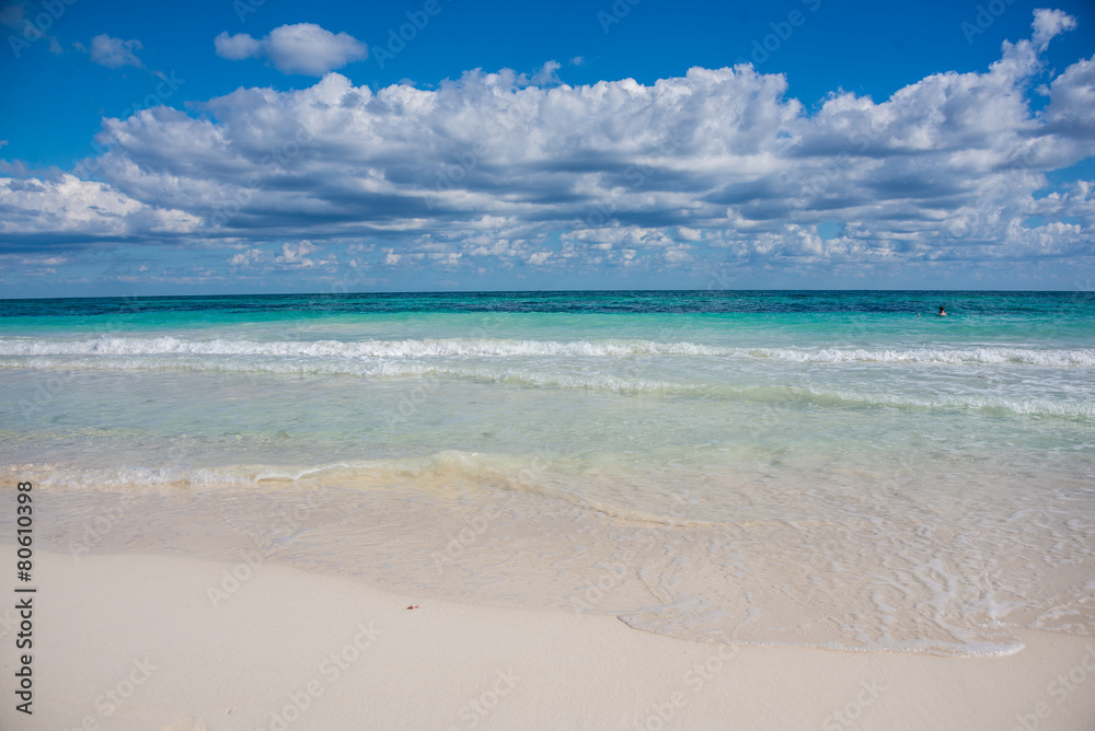 Swimming Tulum beach, caribbean paradise, at Quintana Roo, Mexic