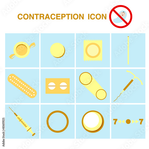 contraception icons set, birth control