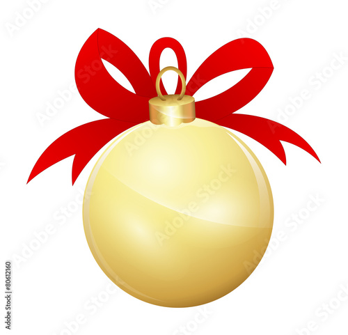 Decorative Christmas Golden Ball with Ribbon Bow
