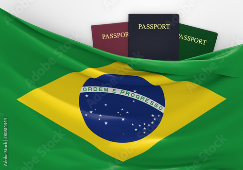Travel and tourism in Brazil, with assorted passports