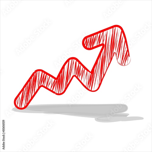 Hand drawn Red arrow pointing upwards - handgezeichneter Pfeil zeigt nach oben - aufwärts