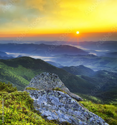 High mountain range during sunrise. Beautiful natural landscape
