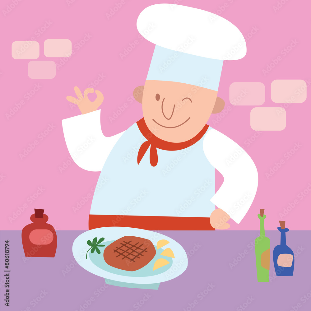 Cook gesture okay the finished dish a restaurant kitchen Cook gesture okay the finished dish a restaurant kitchen