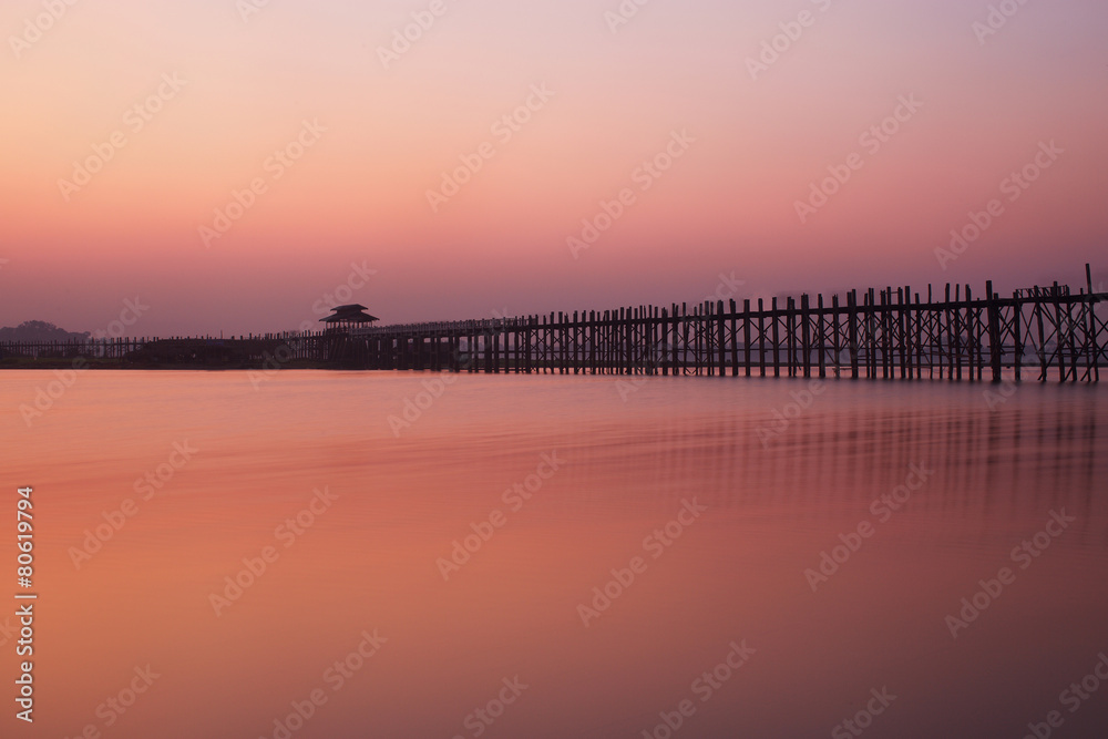 U bein bridge and Taungthaman lake in Amarapura, Myanmar (Burma)