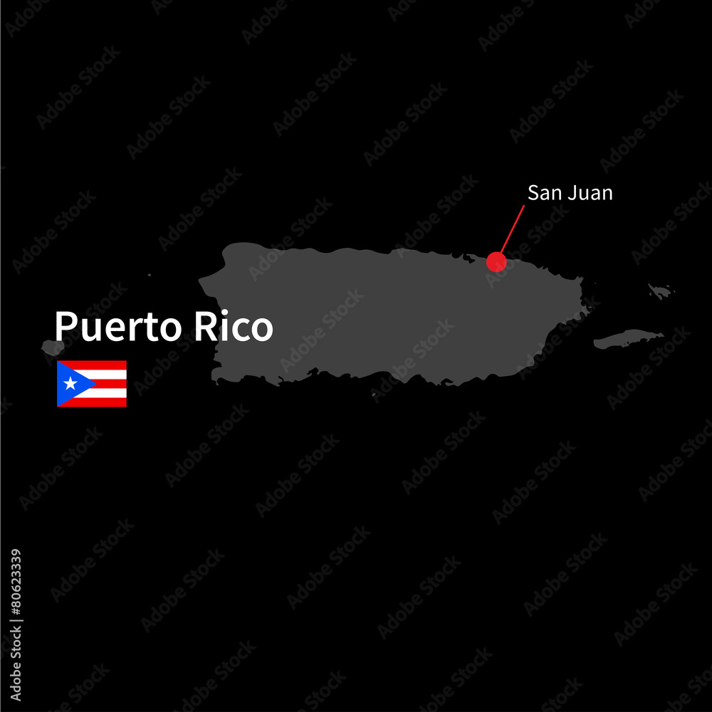 Detailed map of Puerto Rico and capital city San Juan with flag vector de  Stock | Adobe Stock