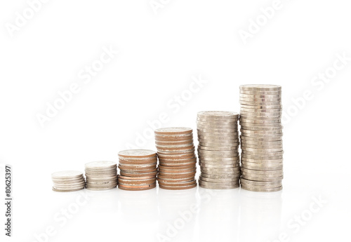 Thai Baht Coins on white background