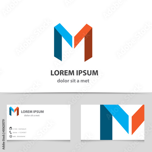 Vector creative logo, letter M with business card. 