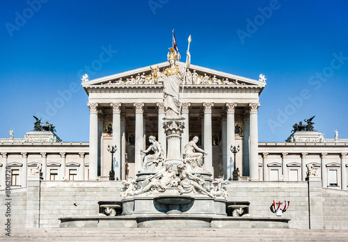Photography Austrian parliament with Pallas Athena in Vienna, Austria