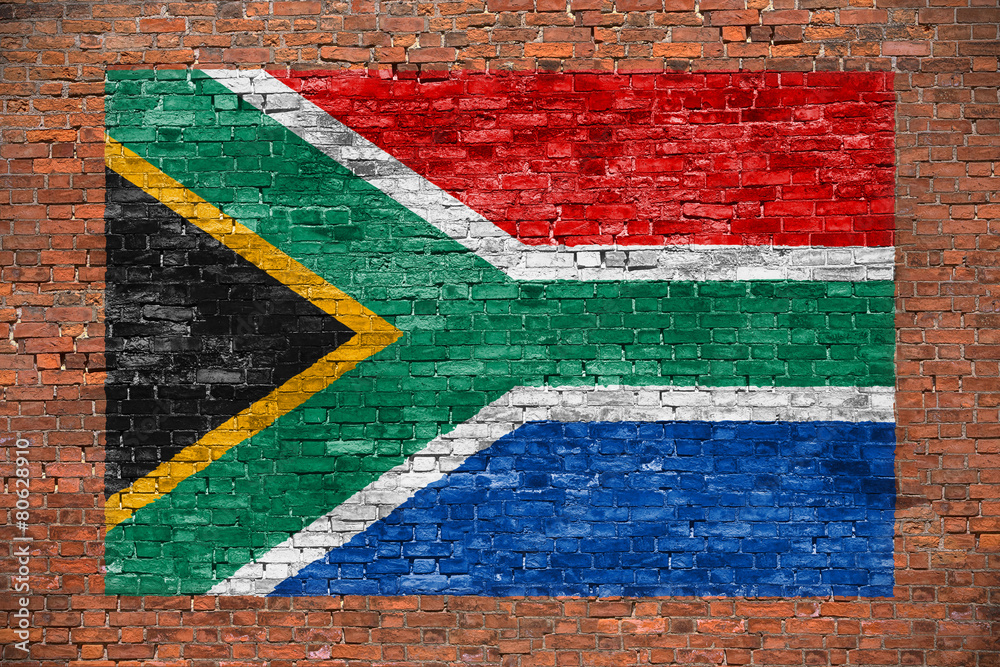 Flag of Republic of South Africa painted over brick wall