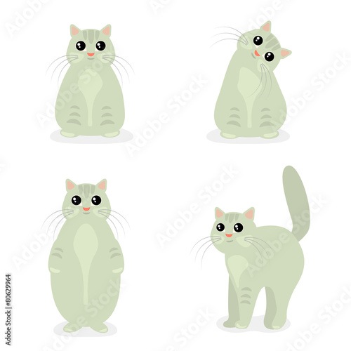 Cute Cat in different poses in flat design