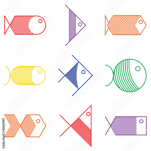 Set of vector colorful fish icons