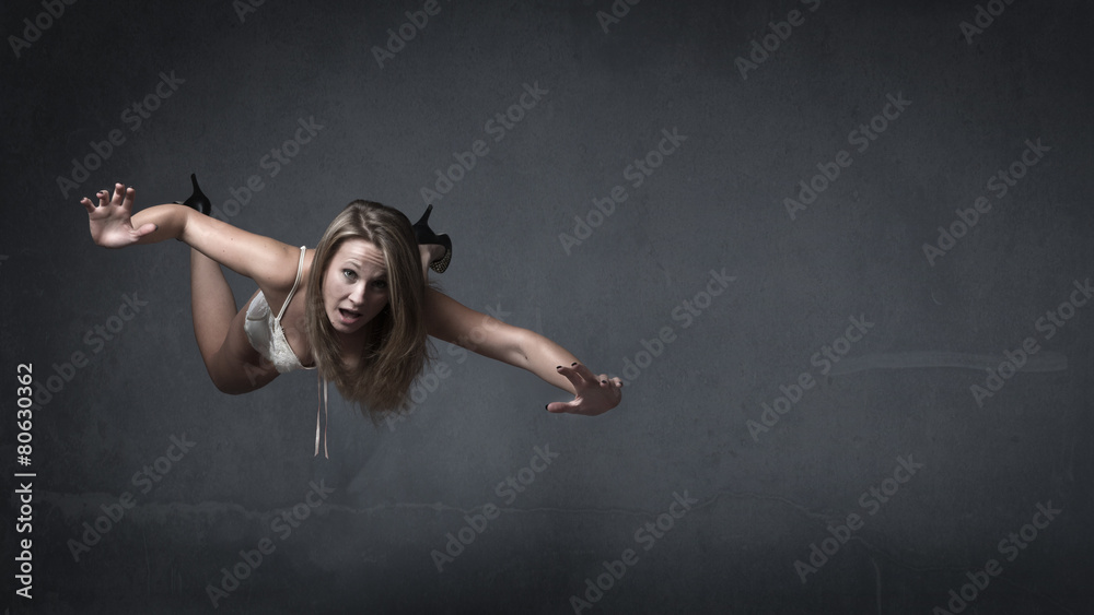 girl flying and fall