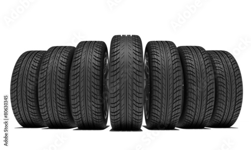 Wedge of new car wheels. Isolated on white background