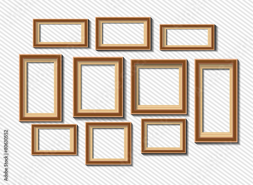 Set of white photo frames on grey background